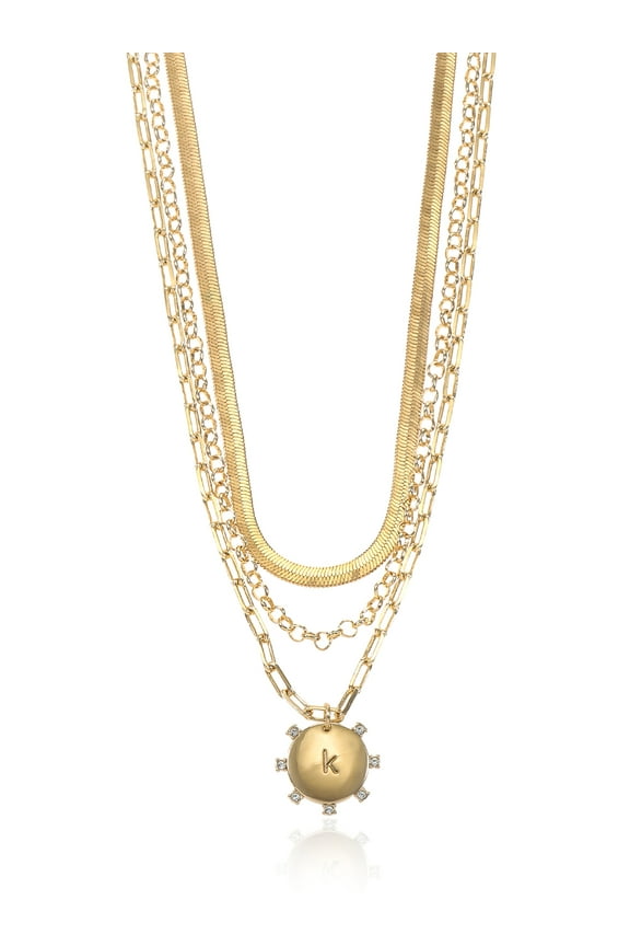 Goldtone Necklace, 3 Piece, Initial K