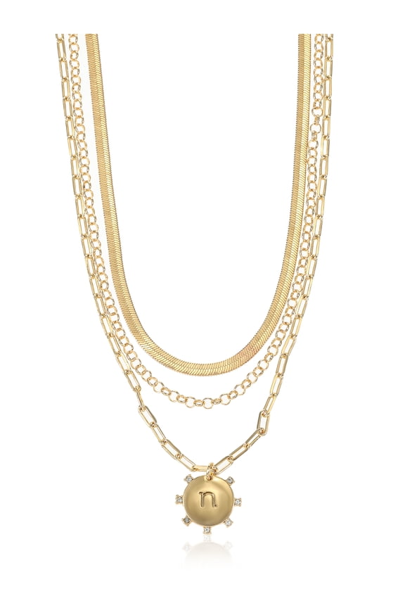 Goldtone Necklace, 3 Piece, Initial N