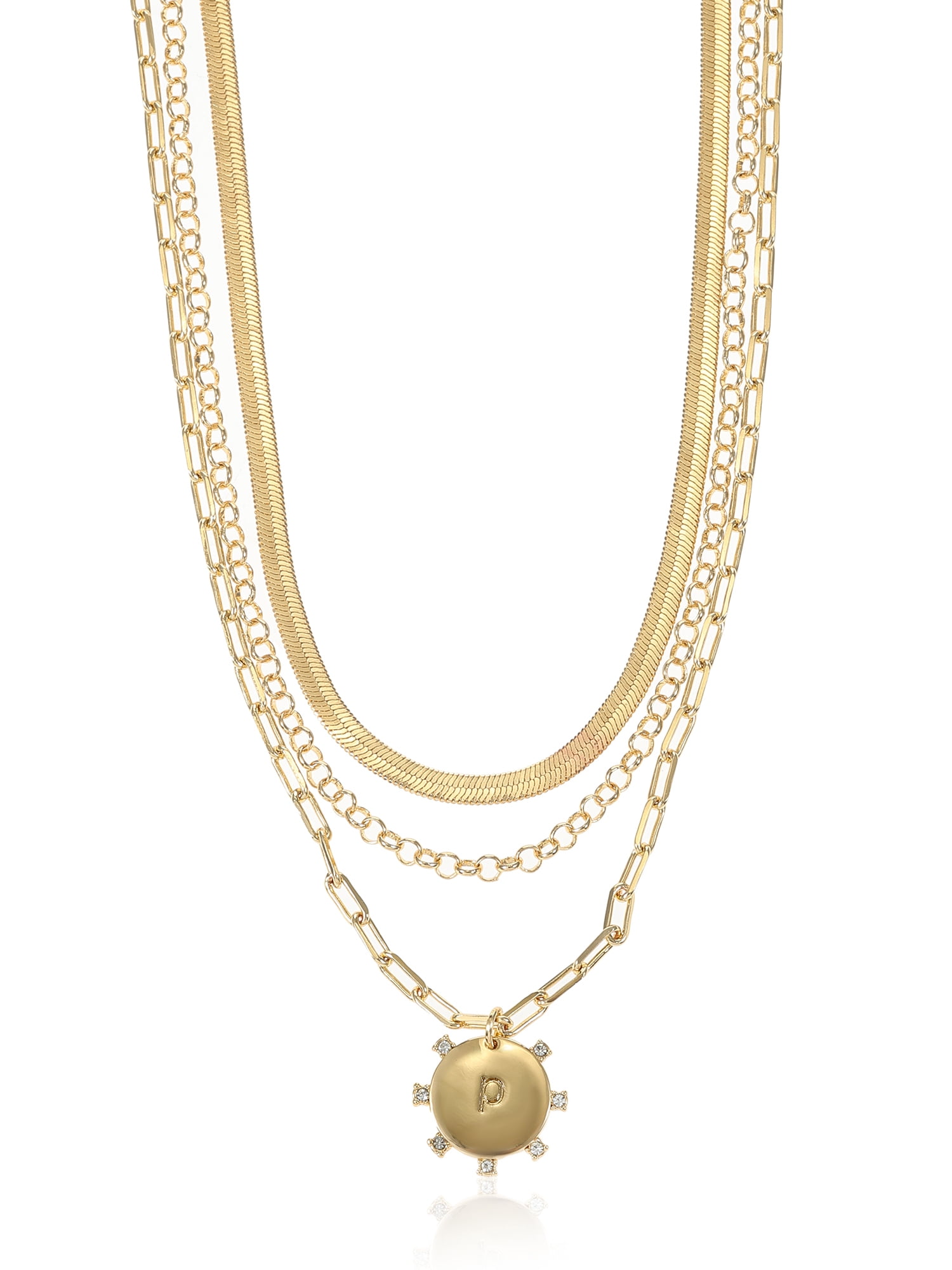 Time and Tru Goldtone Necklace, 3 Piece, Initial P