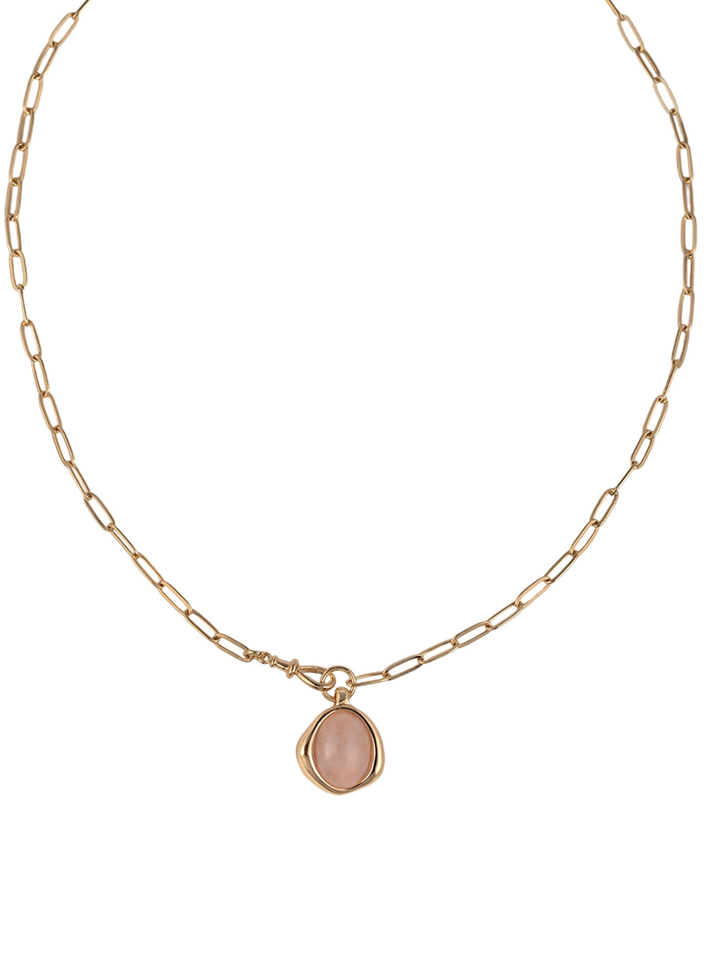 Goldtone Rose Quartz Round Pendant Necklace