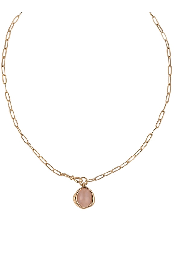 Goldtone Rose Quartz Round Pendant Necklace