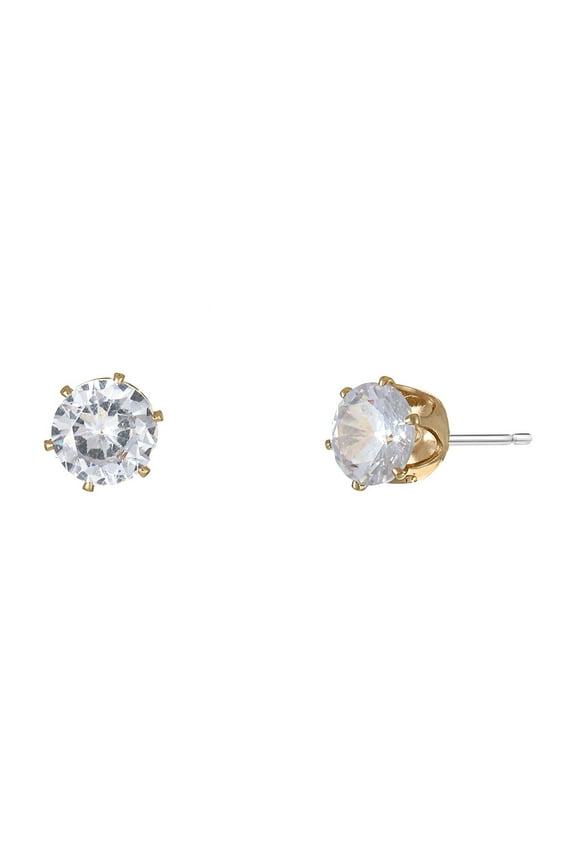 Goldtone Round CZ Stud Earrings, 1 Pair