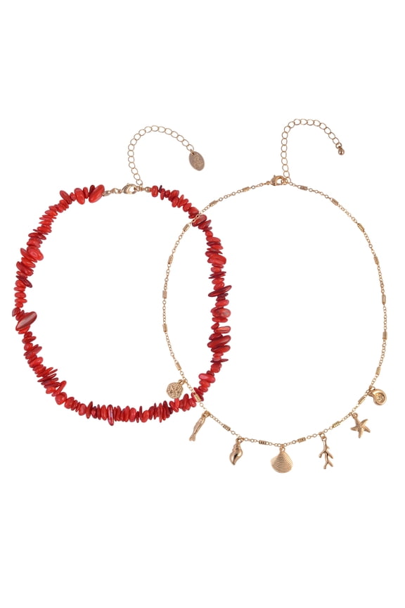 Goldtone Shells and Sealife Charms Layered Necklace