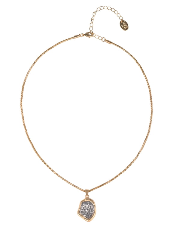 Goldtone Silvertone Reversible Pendant "Libra" Necklace