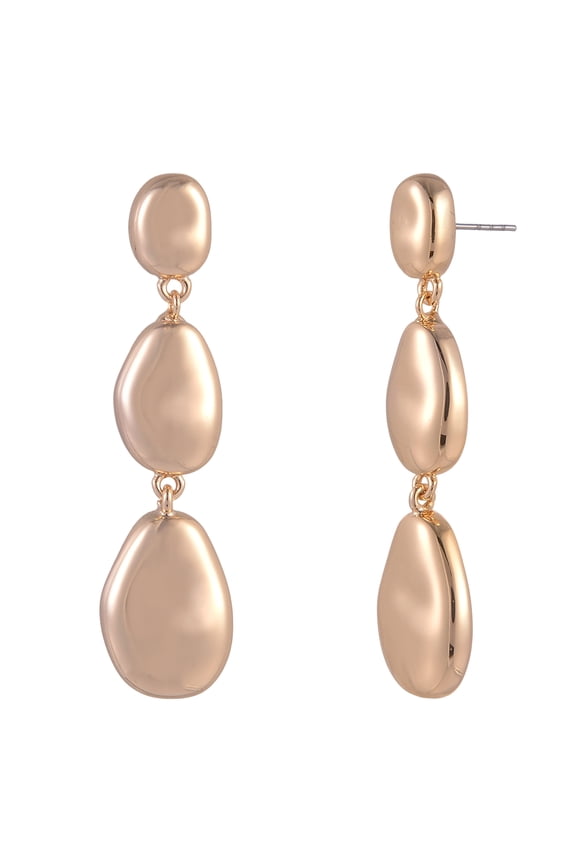 Goldtone Triple Wavy Metal Linear Earring