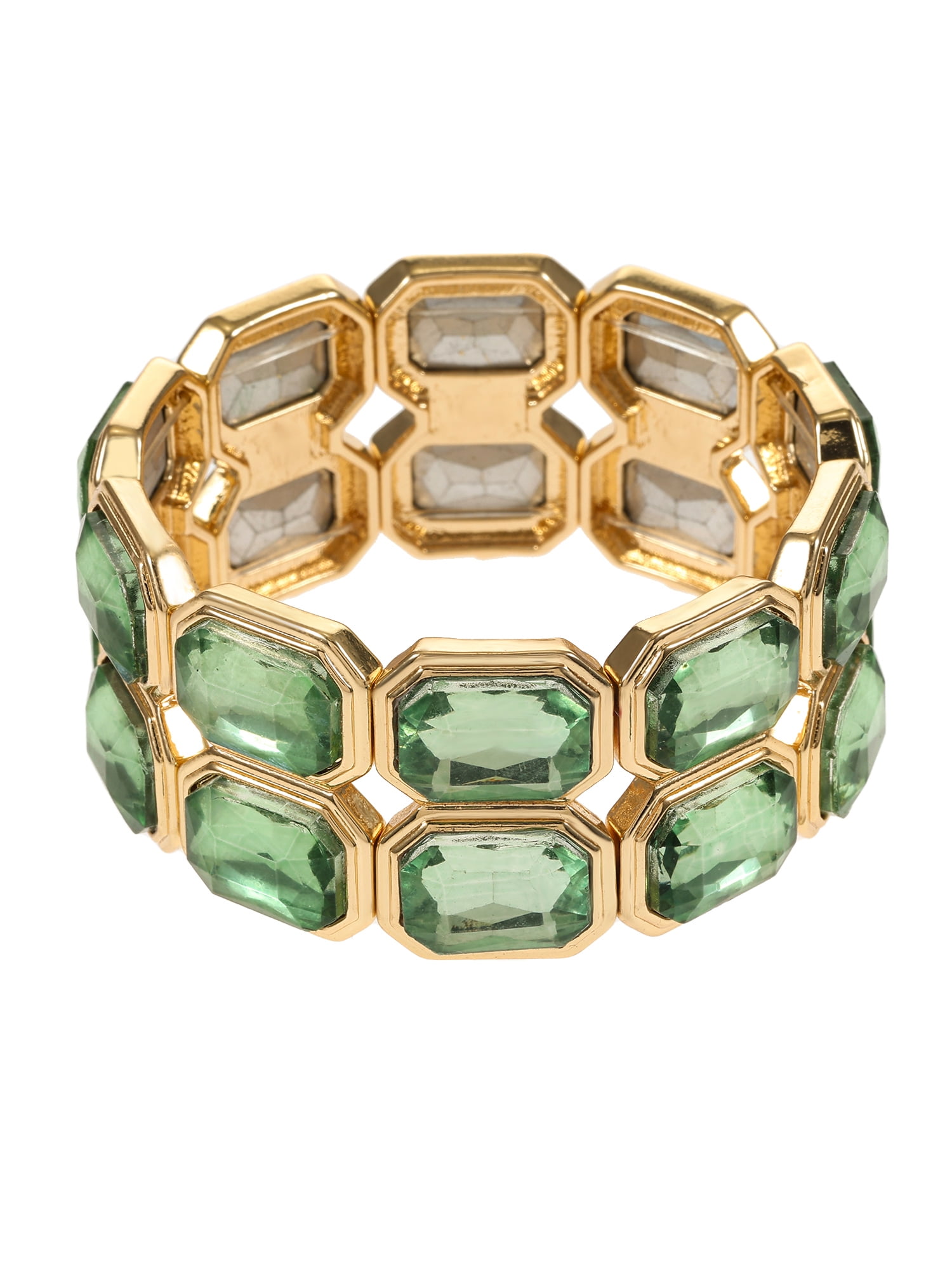 TIME AND TRU Goldtone and Blue Gemstone Stretch Bracelet, 1 Piece