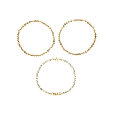 Time and Tru Goldtone and Crystal Beaded Stretch Bracelets, 3 Pieces, Initial Letter A