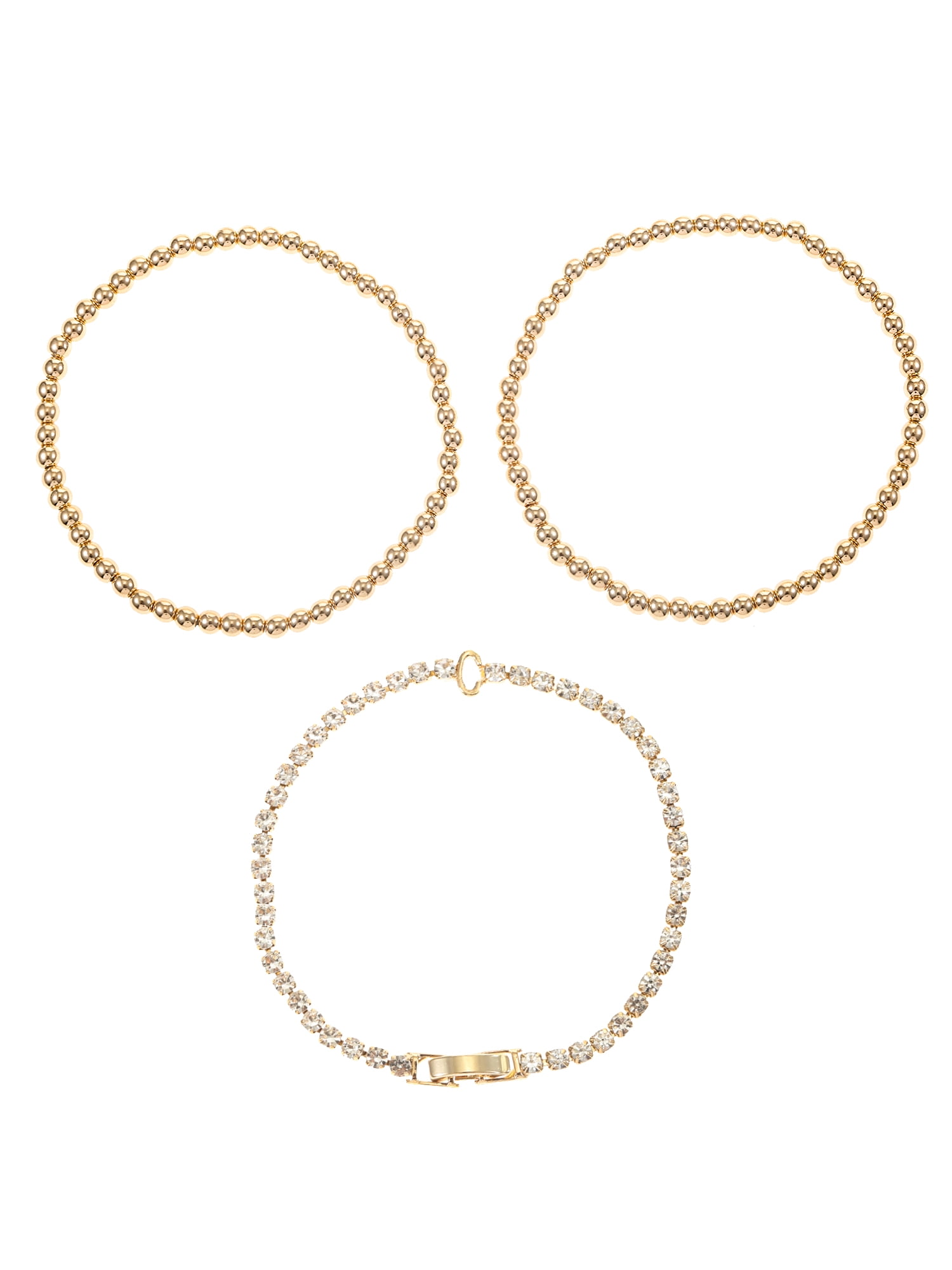 Time and Tru Goldtone and Crystal Beaded Stretch Bracelets, 3 Pieces, Initial Letter C