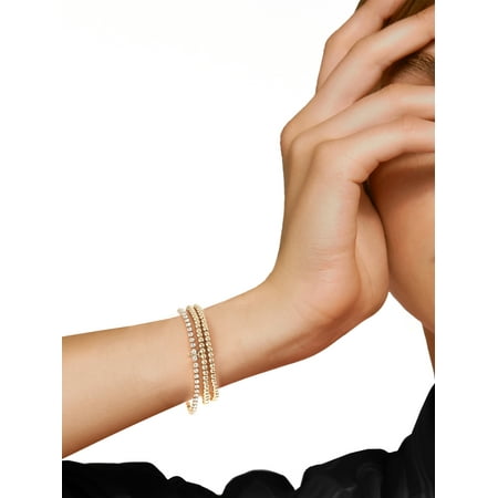 Time and Tru Goldtone and Crystal Beaded Stretch Bracelets, 3 Pieces, Initial Letter D