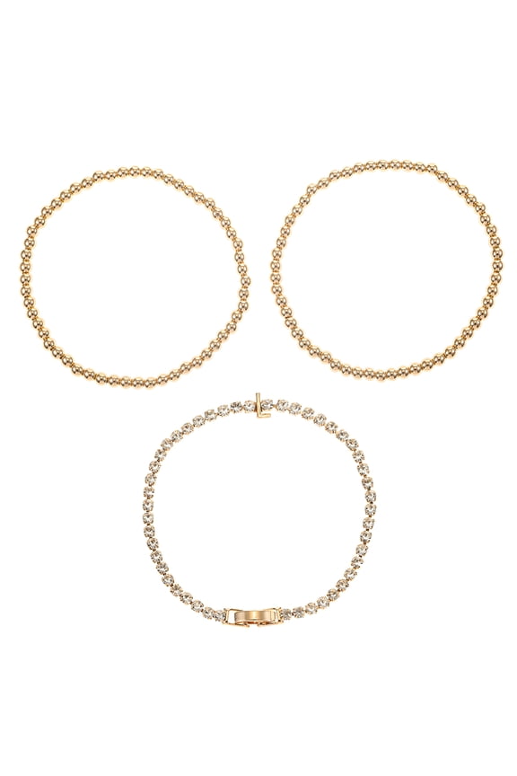 Goldtone and Crystal Beaded Stretch Bracelets, 3 Pieces, Initial Letter L