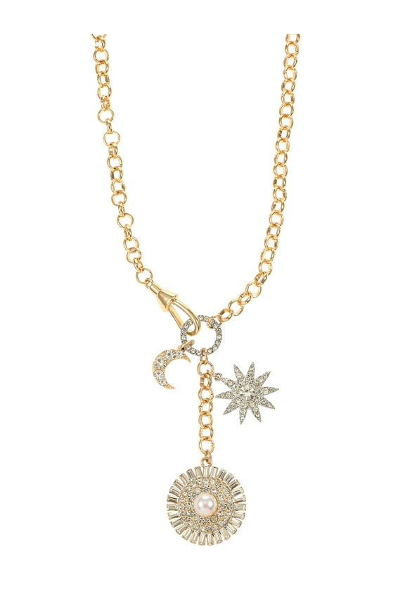 Goldtone and Crystal Sun, Moon and Stars Necklace, 1 Piece