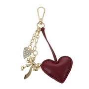 TIME AND TRU Goldtone and Faux Leather Heart Bag Charm, Red, 1 Piece