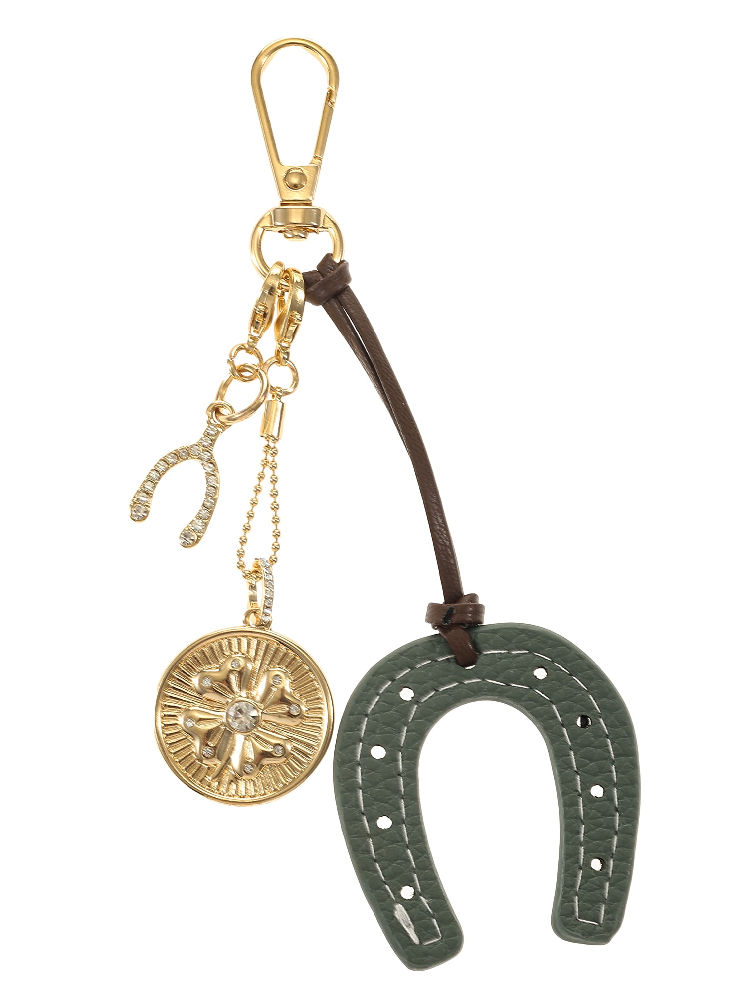 Time and Tru Goldtone and Faux Leather Horseshoe Bag Charm, Green, 1 Piece