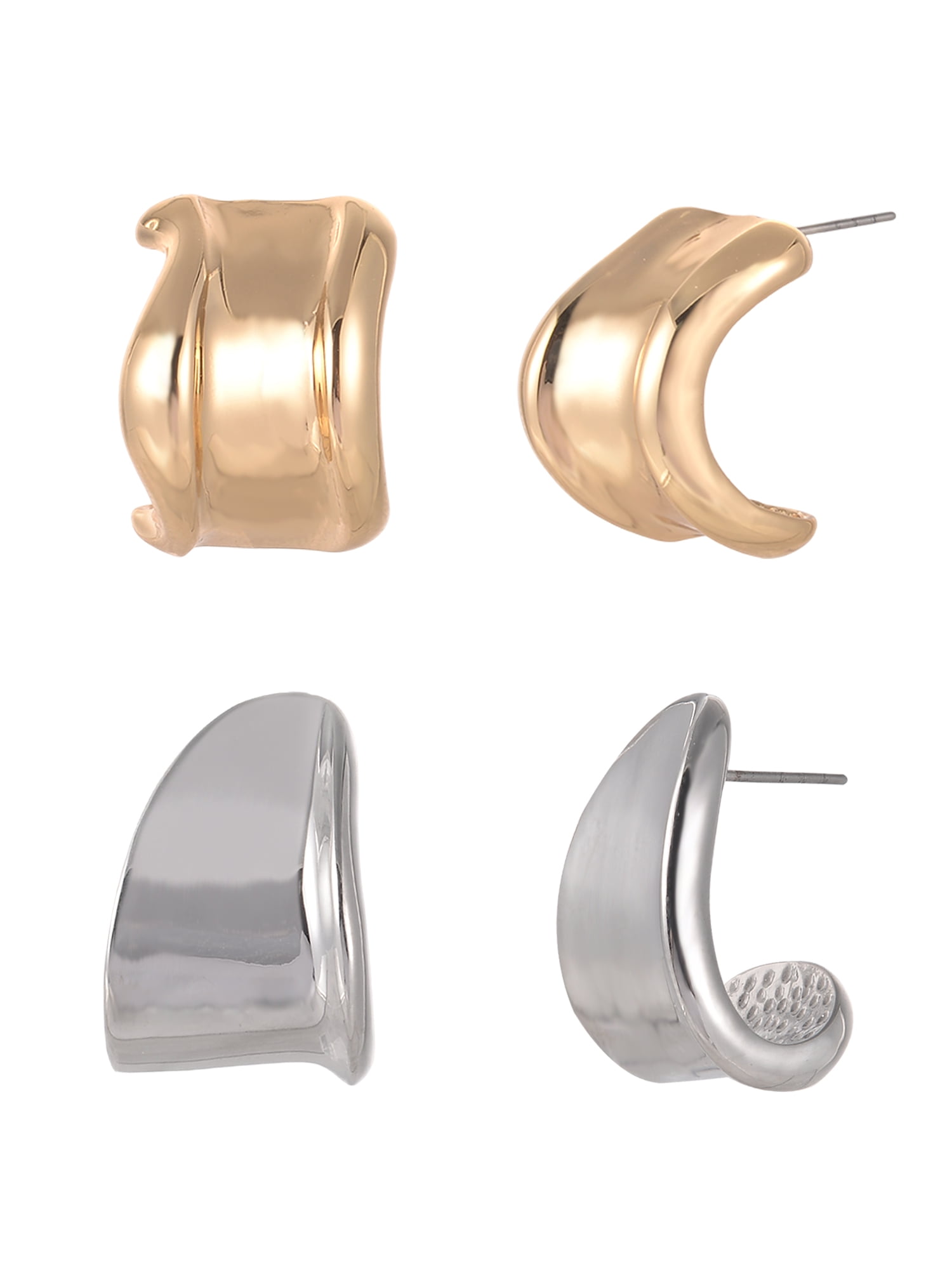 Time and Tru Goldtone and Silvertone 2-On Textured Wide Hoops Earring Set