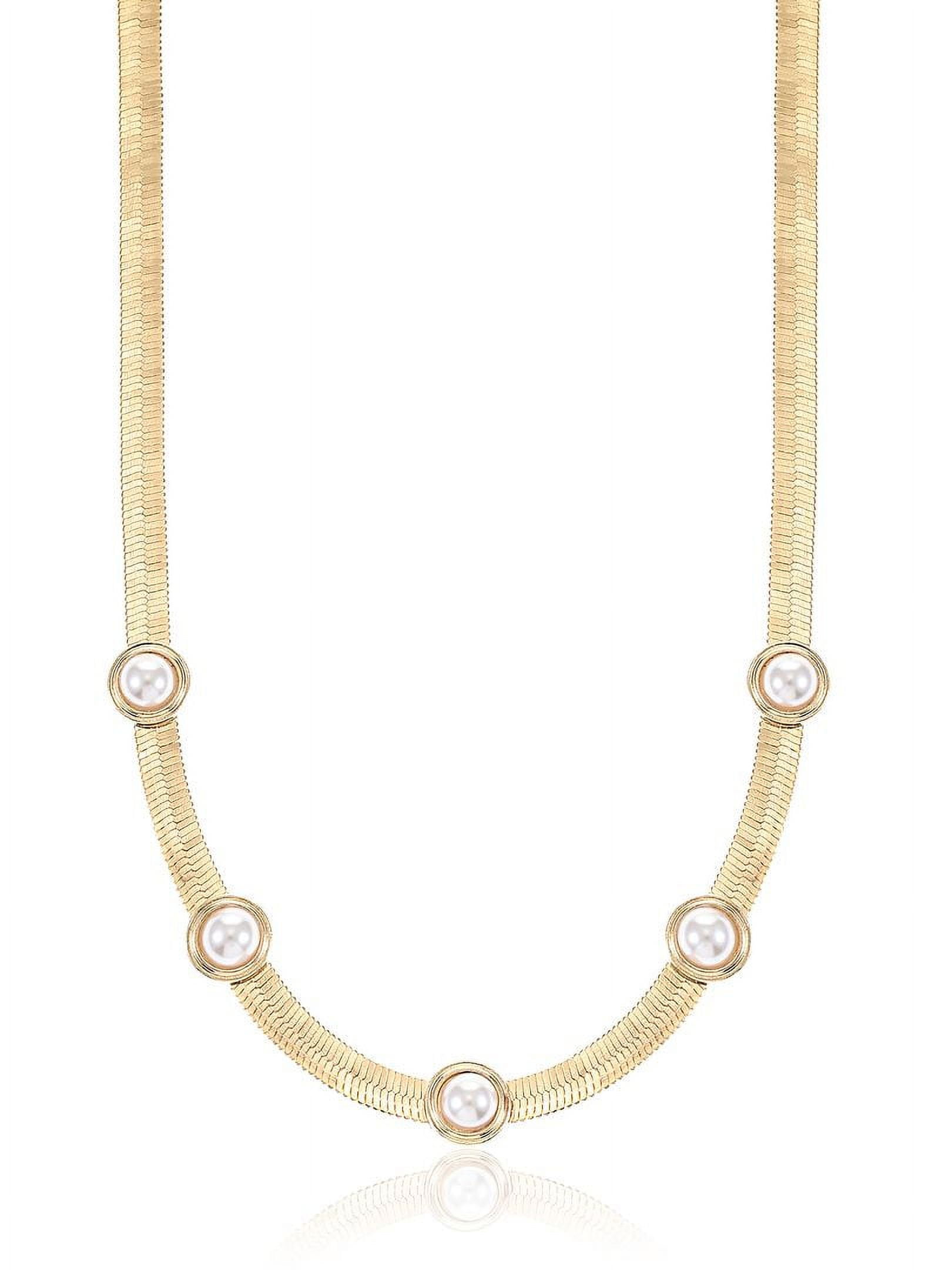 TIME AND TRU Goldtone and Simulated Pearl Studded Necklace, Female, 1 Necklace