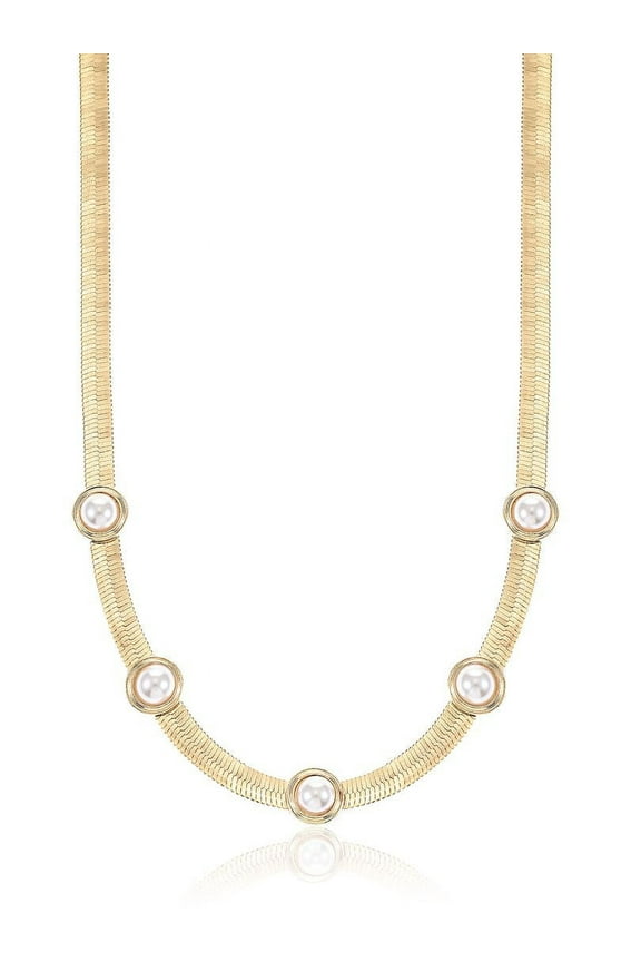 Goldtone and Simulated Pearl Studded Necklace, Female, 1 Necklace