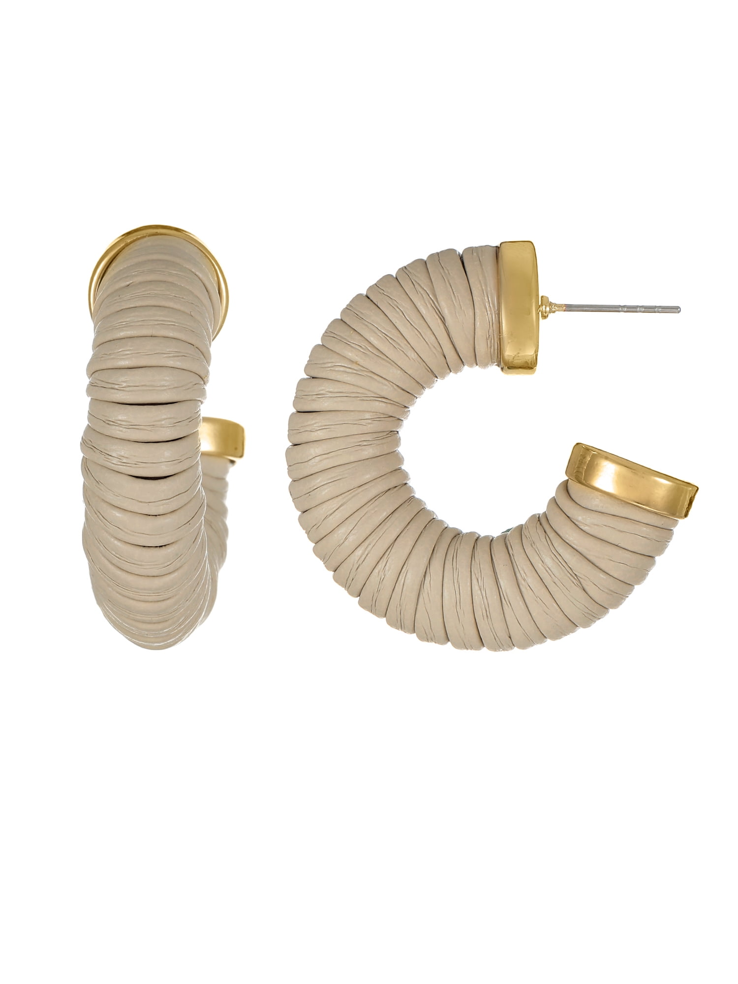 Time and Tru Goldtone and Tan Hoop Earring, 1 Pair