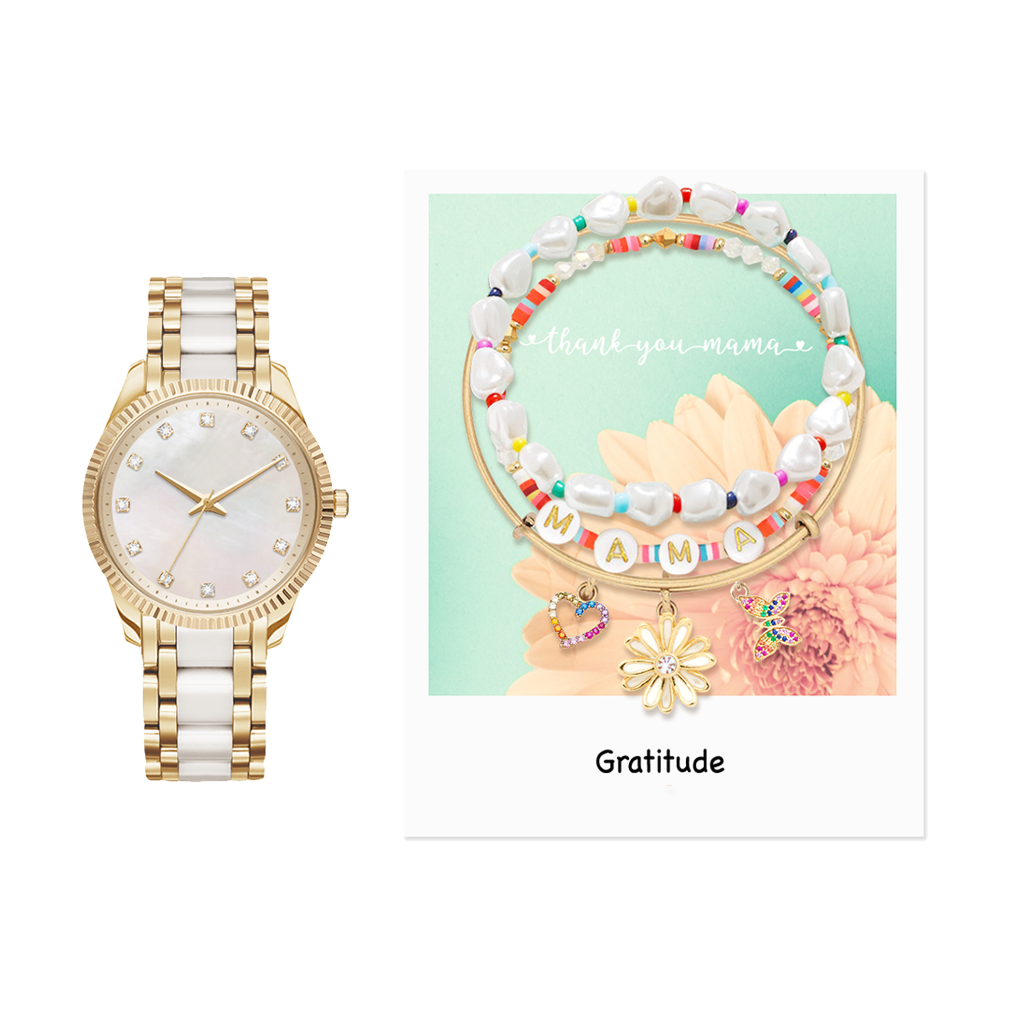 Time and Tru "Gratitude" A1023G-40-E01 Round Female Adult Watch and Bracelet Charm Set