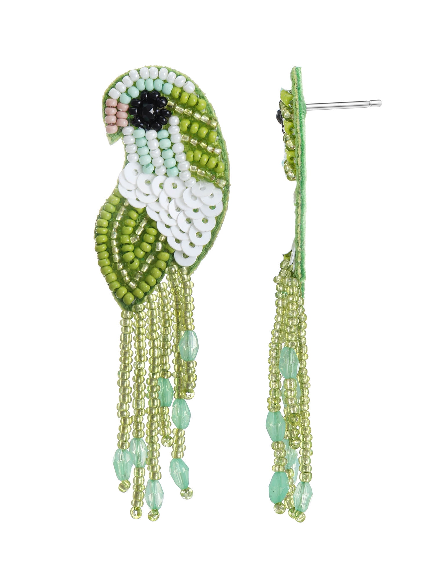 Time and Tru Green Beaded Bird Earrings, 1 Pair
