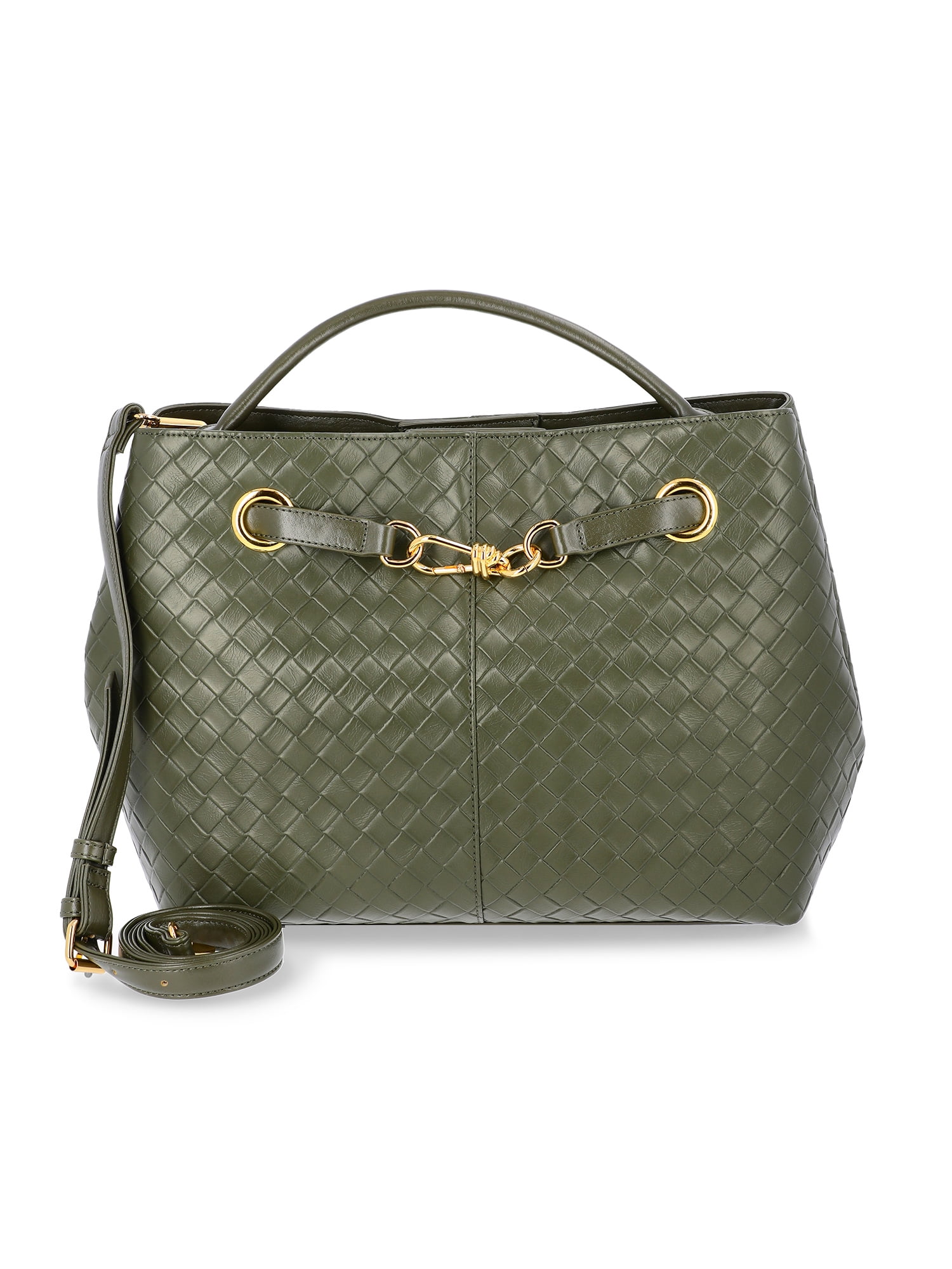 Time and Tru Women's Hazel Satchel Bag Handbag, Dark Olive