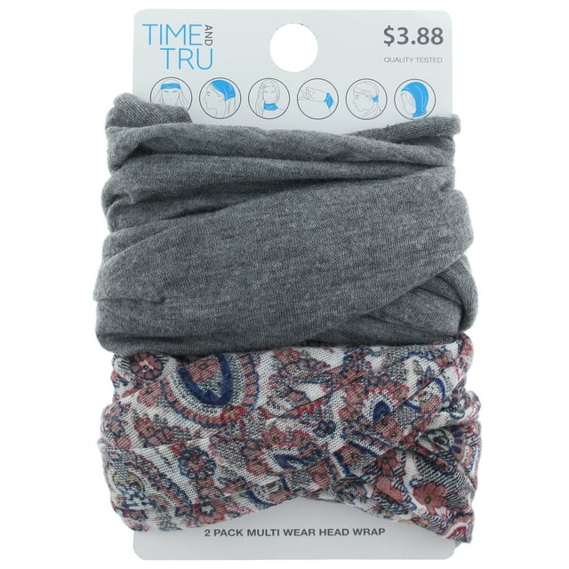 Time and Tru Headwrap, Mauve Print, 2 Pack