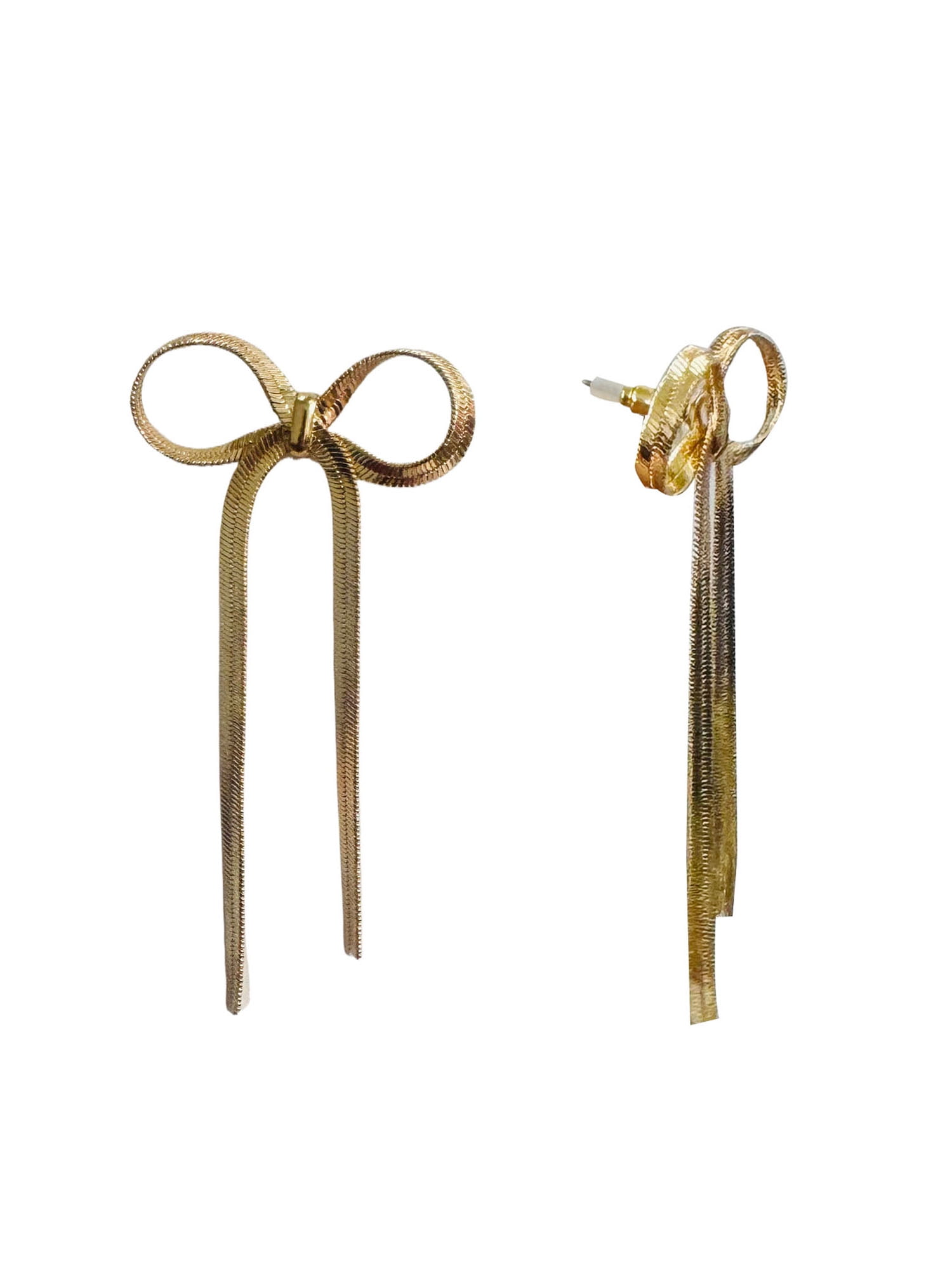 Time and Tru Herringbone Bow Shaped Gold Fashion Earrings