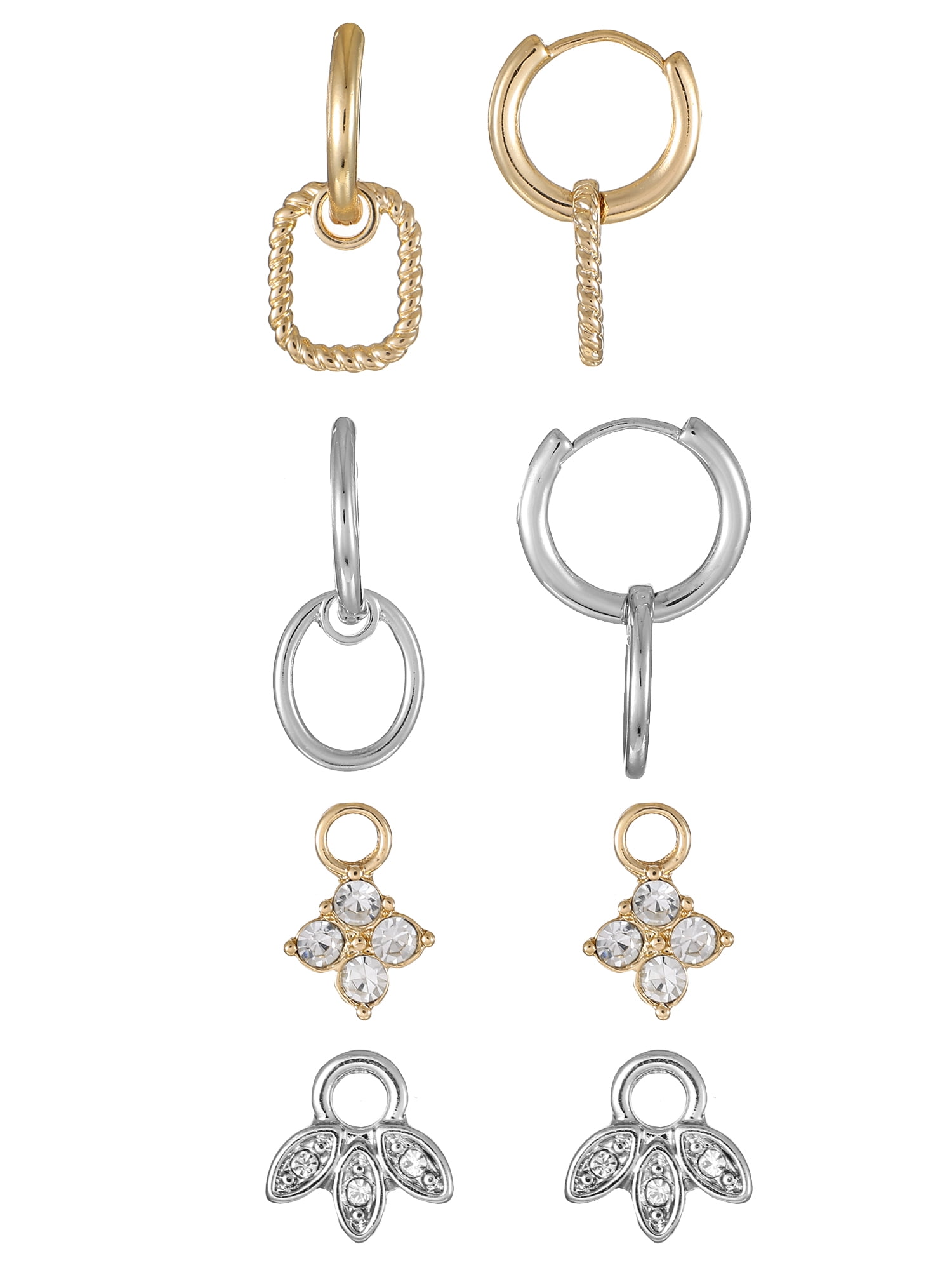 Time and Tru Interchangeable Earring Charm Set, Silver and Gold, 6 Pairs