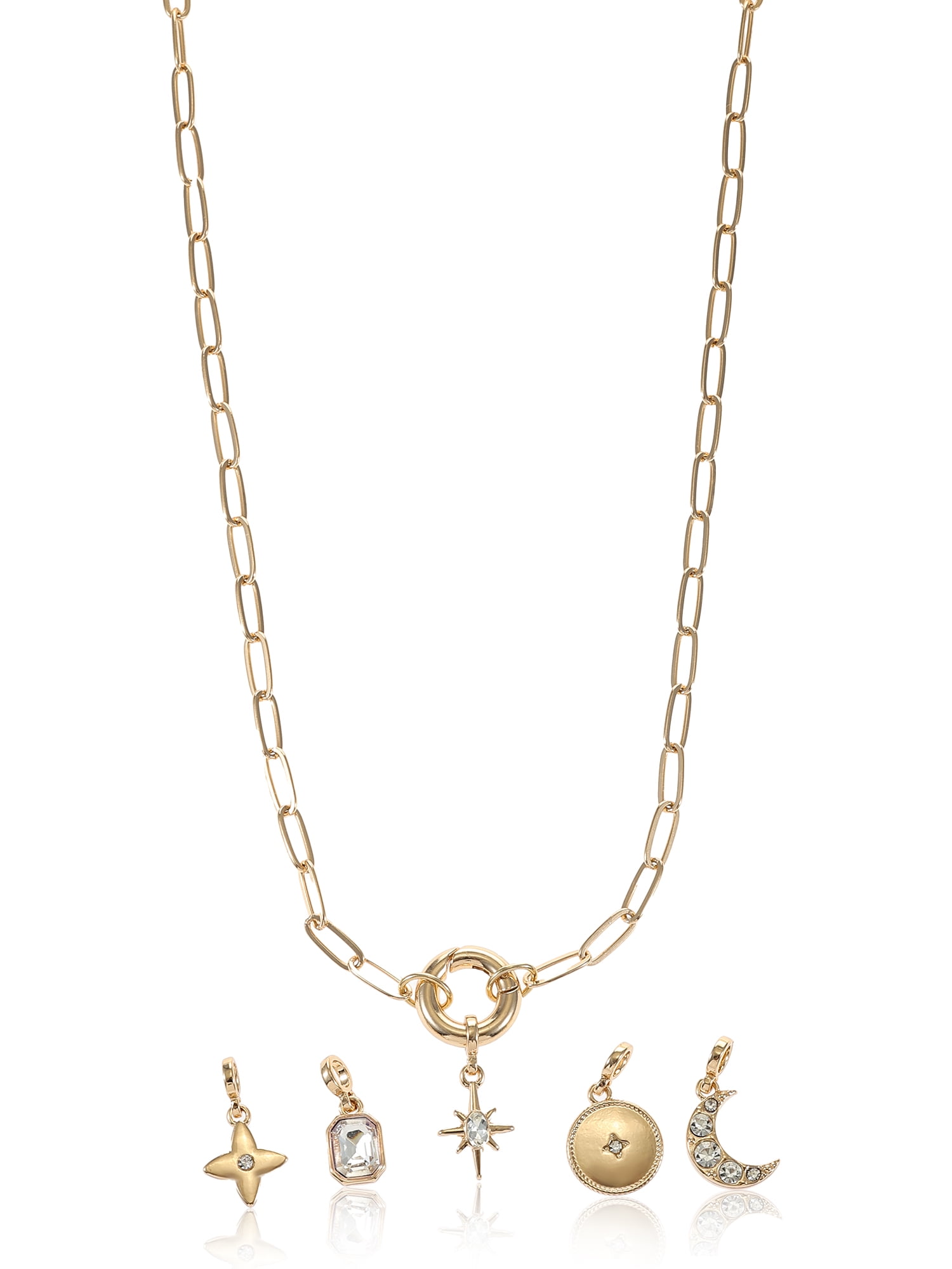 TIME AND TRU Interchangeable Goldtone Charm Necklace Set, 6 Pieces