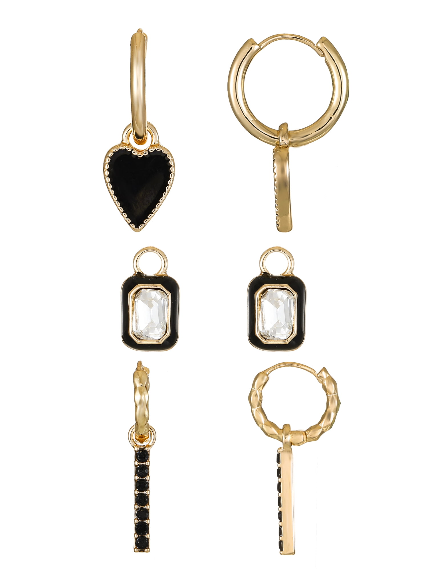 Time and Tru Interchangeable Goldtone Earring Charm Set, Black, 5 Pairs