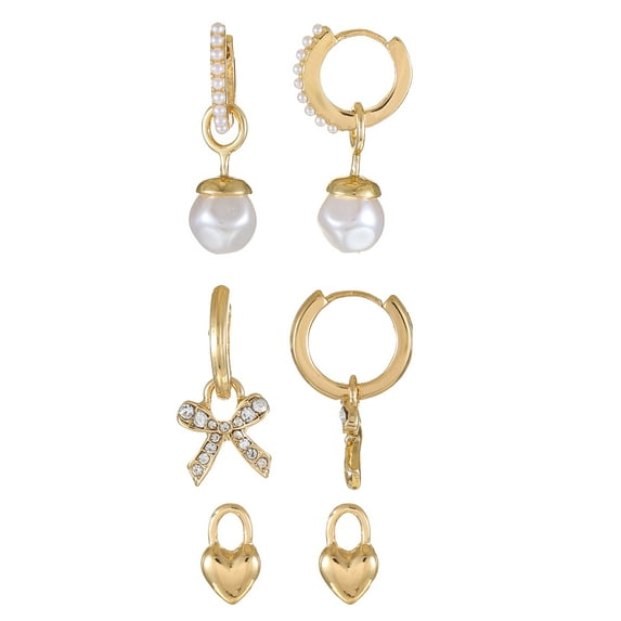 Time and Tru Interchangeable Goldtone Earring Charm Set, Simulated Pearl, 5 Pairs