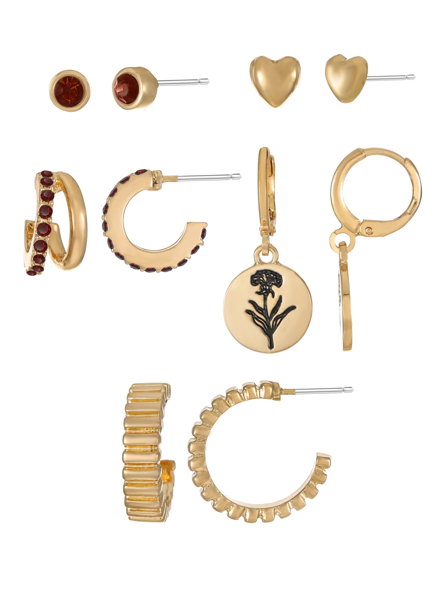Time and Tru January Carnation Earring Pack Goldtone