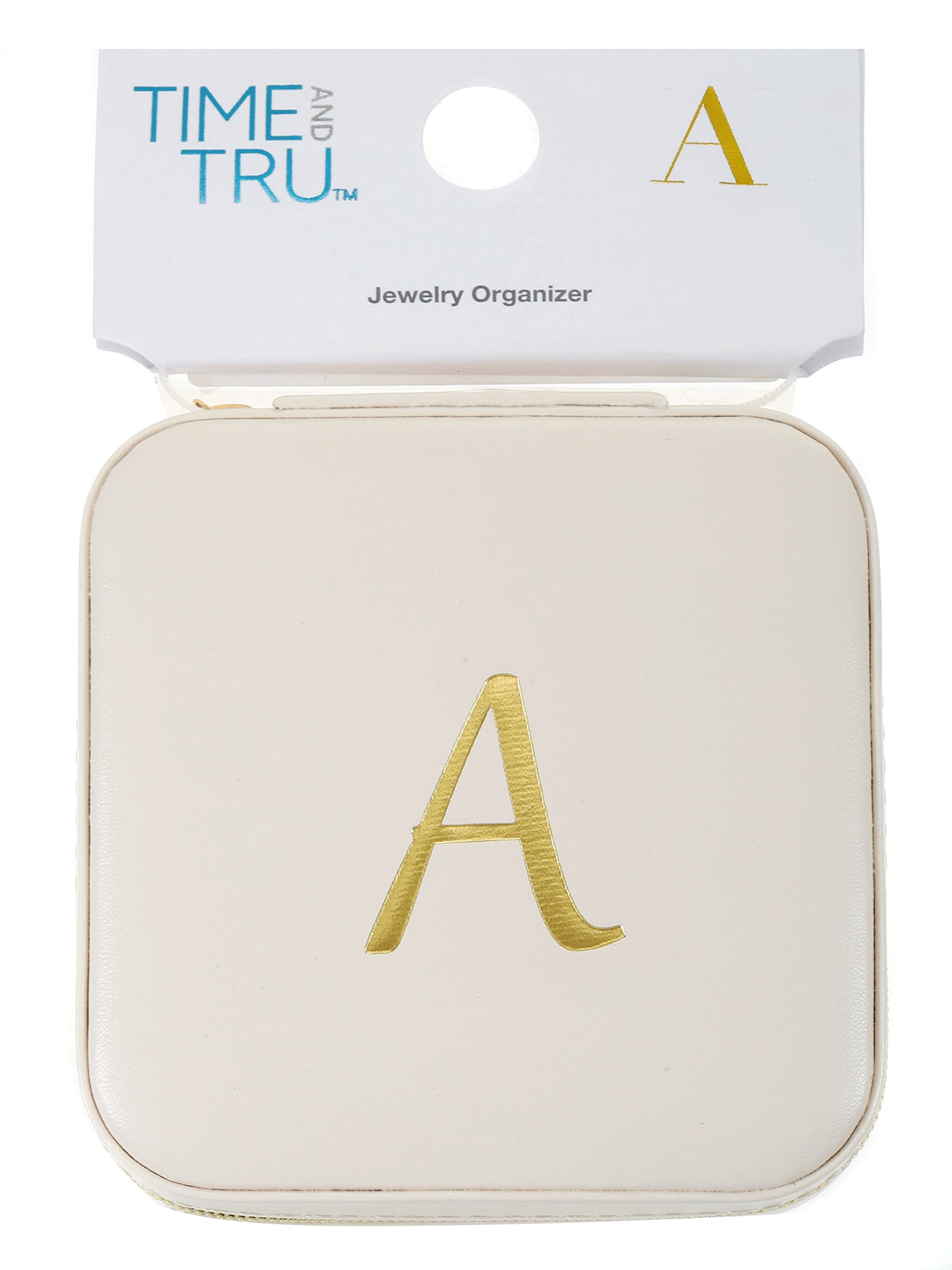 Time and Tru Jewelry Organizer, Ivory with Gold Initial, Letter A