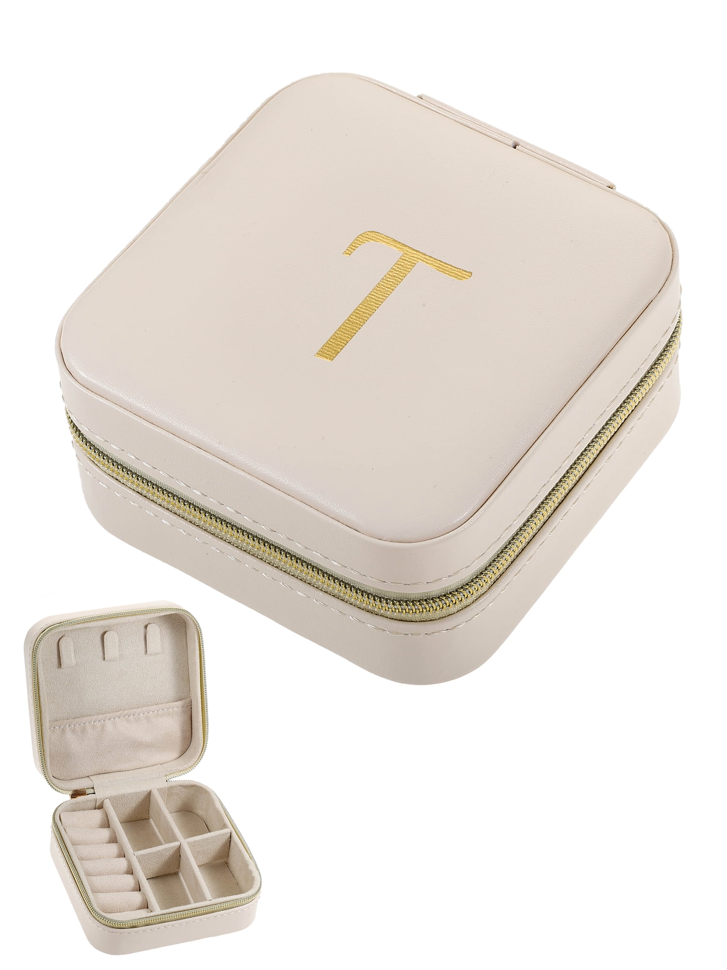 Time and Tru Jewelry Organizer, Ivory with Gold Initial, Letter T