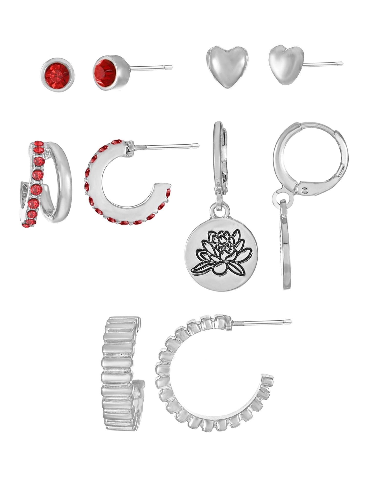 Time and Tru July Water Liily Earring Pack Silvertone