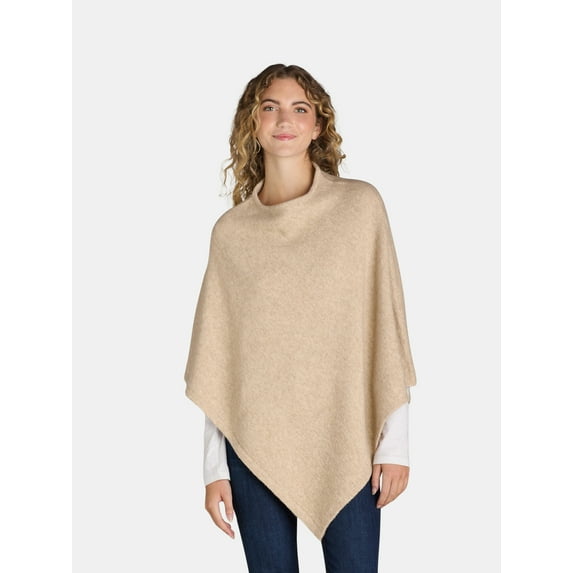 Time and Tru Women's Knit Fashion Poncho, L/XL, Oatmeal