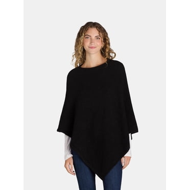 Time and Tru Women's Knit Fashion Poncho, S/M, Black