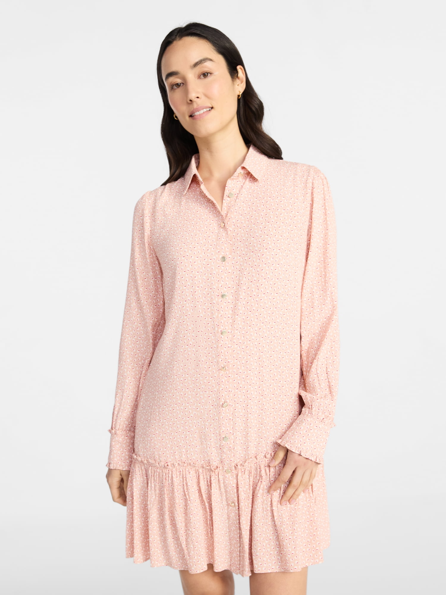 Time and Tru Women's Ruffle Mini Shirtdress, Sizes XS-XXXL