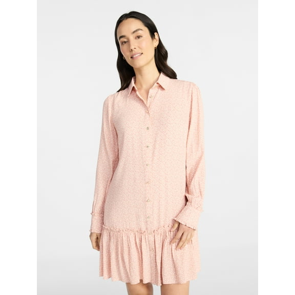 Time and Tru Women's Ruffle Mini Shirtdress, Sizes XS-XXXL