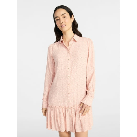 Time and Tru Women's Ruffle Mini Shirtdress, Sizes XS-XXXL