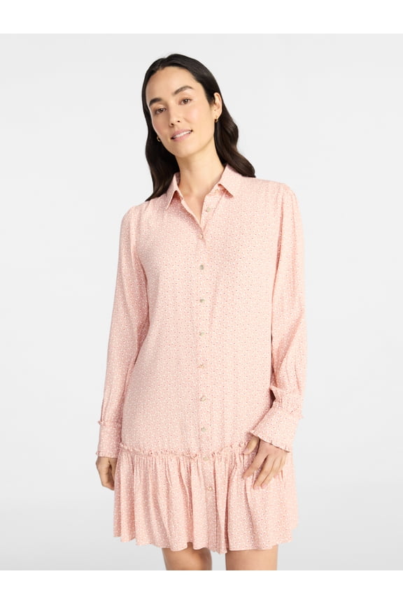 Women's Ruffle Mini Shirtdress, Sizes XS-XXXL