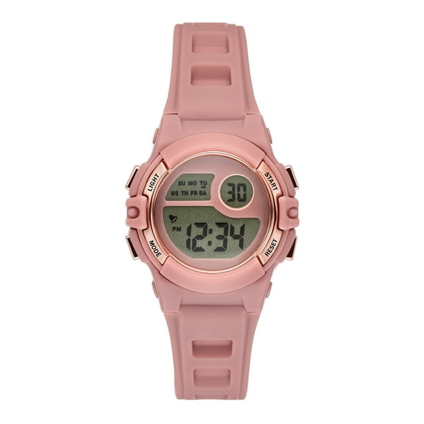 Time and Tru Ladies' Digital Sport Watch, Dusty Rose Round Case, Rose Gold Tone Bezel and Dusty Rose Plastic Strap (FMDOTT108)