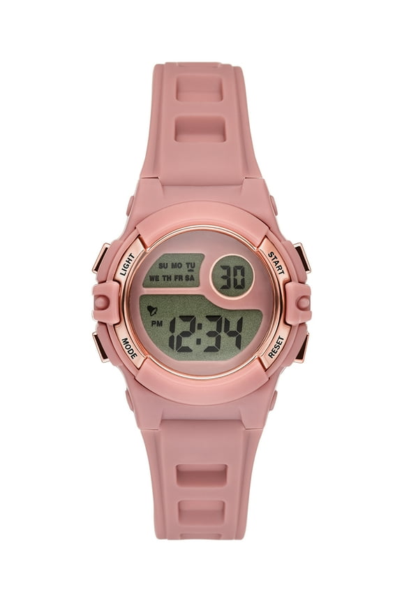 Ladies' Digital Sport Watch, Dusty Rose Round Case, Rose Gold Tone Bezel and Dusty Rose Plastic Strap (FMDOTT108)