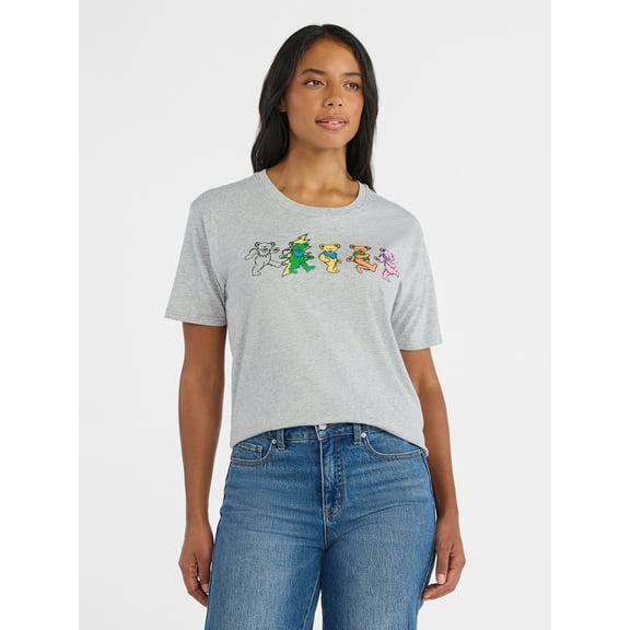 Time and Tru Women's Grateful Dead Dancing Bear Line Up Graphic Tee with Short Sleeves, Sizes XS-XXXL
