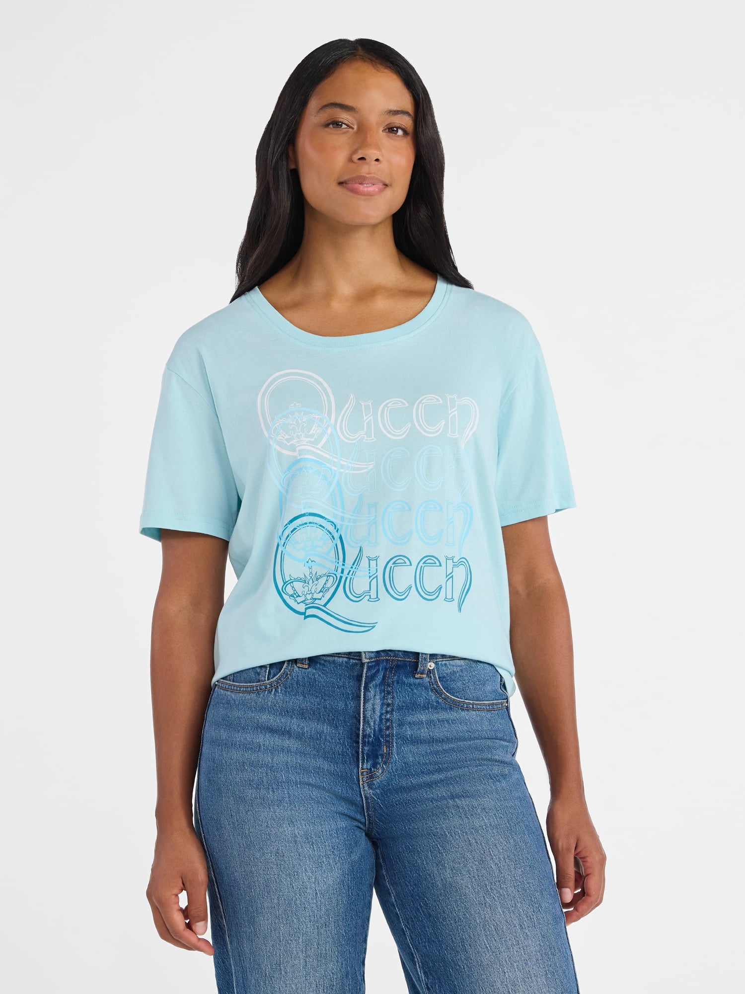 Time and Tru Women's Queen Logo Graphic Tee with Short Sleeves, Sizes XS-XXXL