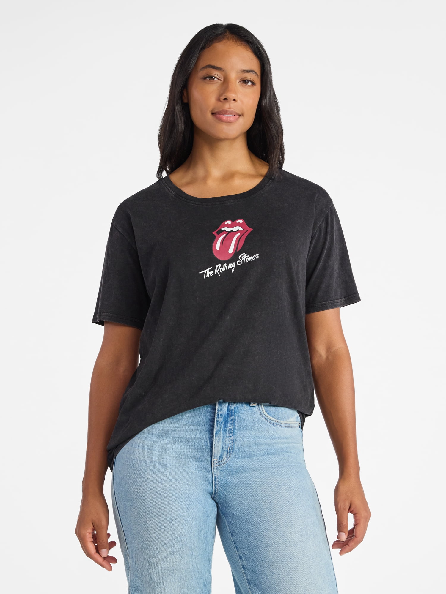Time and Tru Women's Rolling Stones Tongue Graphic Tee with Short Sleeves, Sizes XS-XXXL
