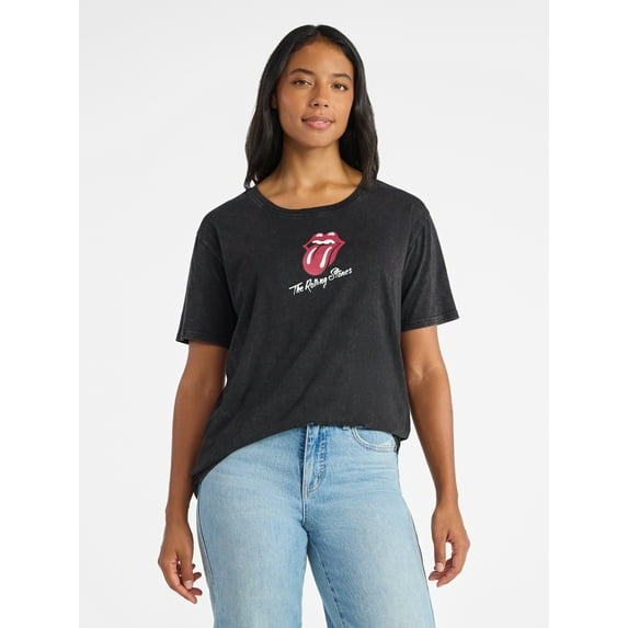 Time and Tru Women's Rolling Stones Tongue Graphic Tee with Short Sleeves, Sizes XS-XXXL