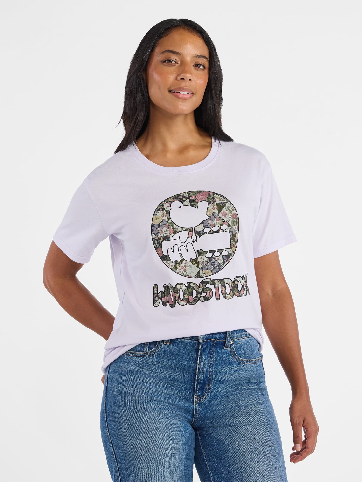 Time and Tru Women's Woodstock Quilted Graphic Tee with Short Sleeves, Sizes XS-XXXL
