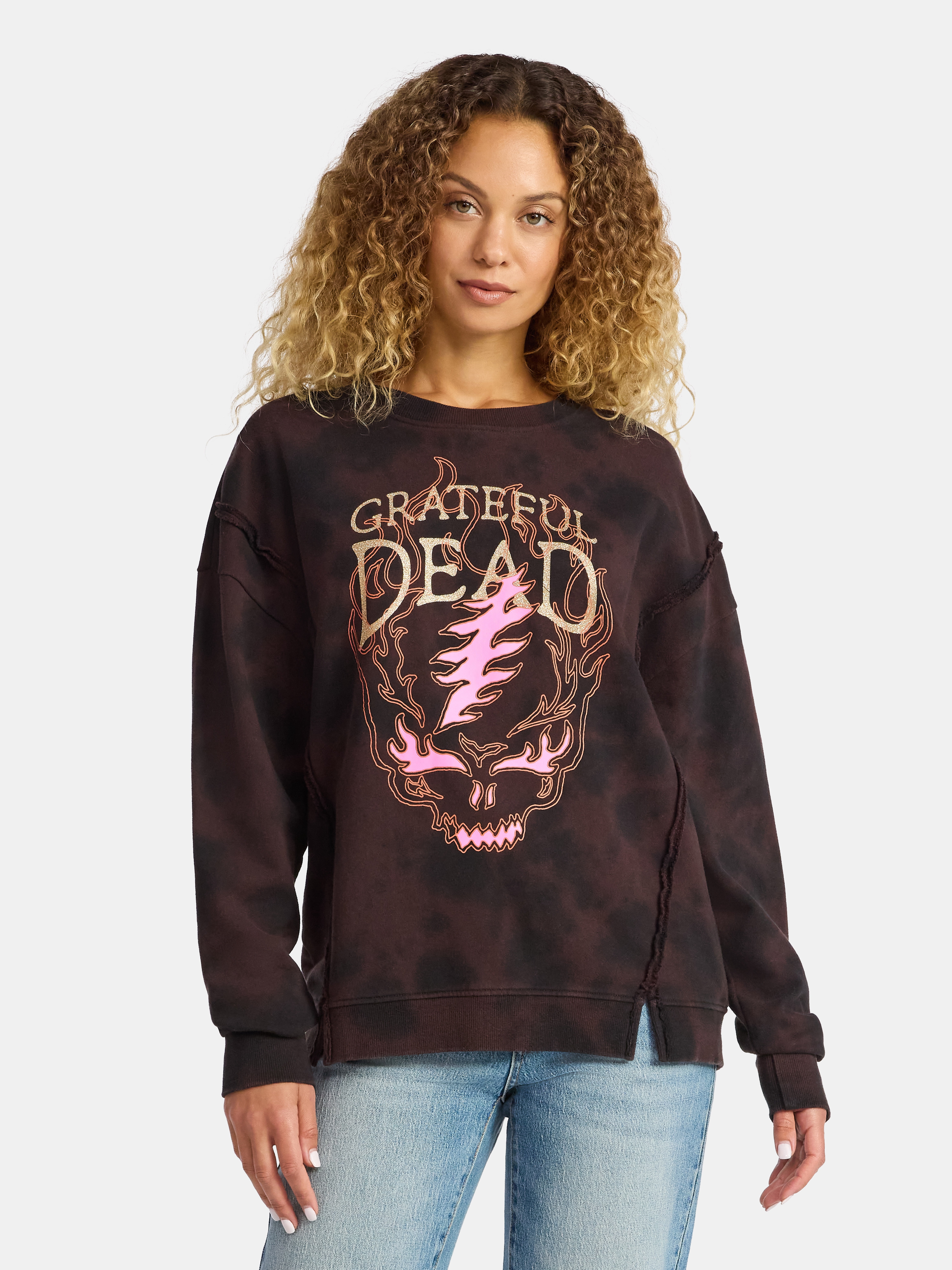 Time and Tru Women's Grateful Dead Flame Skull Graphic Sweatshirt, Sizes XS-3XL