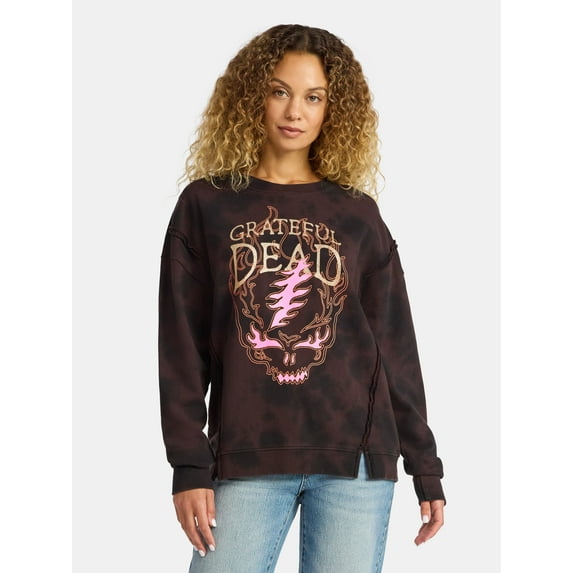Time and Tru Women's Grateful Dead Flame Skull Graphic Sweatshirt, Sizes XS-3XL