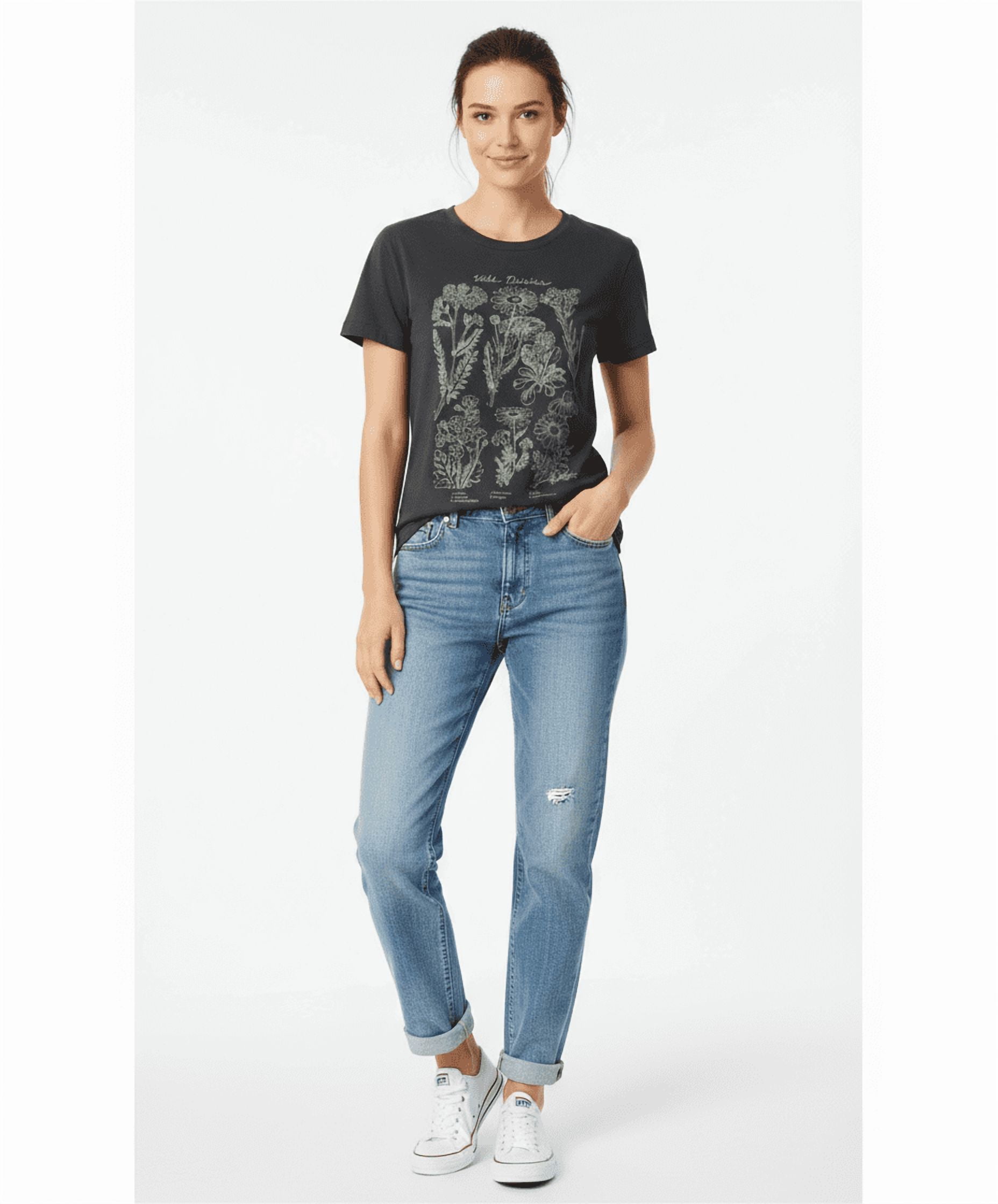 Time and Tru, Ladies' Graphic T-Shirt, Wild Daisies, Sizes XS-3XL